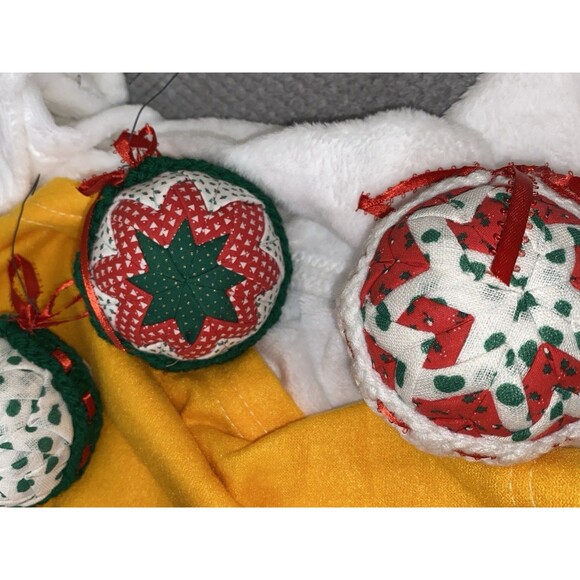 Patchwork Quilted Fabric Christmas ornament Handmade Lot of 6 - Picture 7 of 8